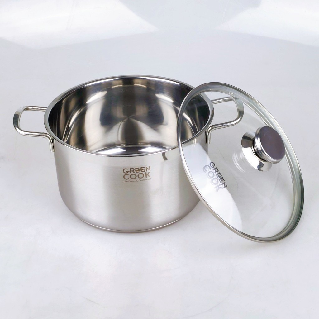 [Có Video] Bộ nồi inox 3 đáy thân cao , đáy từ không kén bếp chính hãng Greencook, bộ 3 size 16/20/24cm