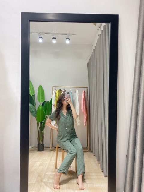 Bộ đồ ngủ , bộ pijama lá hoa xanh nhỏ