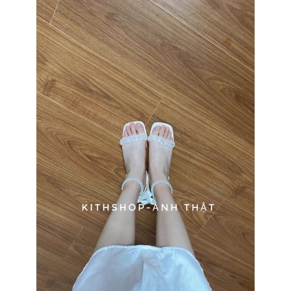 Giày cao gót pha lê ngọc trai nhân tạo Pháp A-555