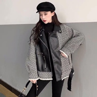 Áo khoác dạ pha da siu siu xinh cá tính và siu sang đây ạaa
