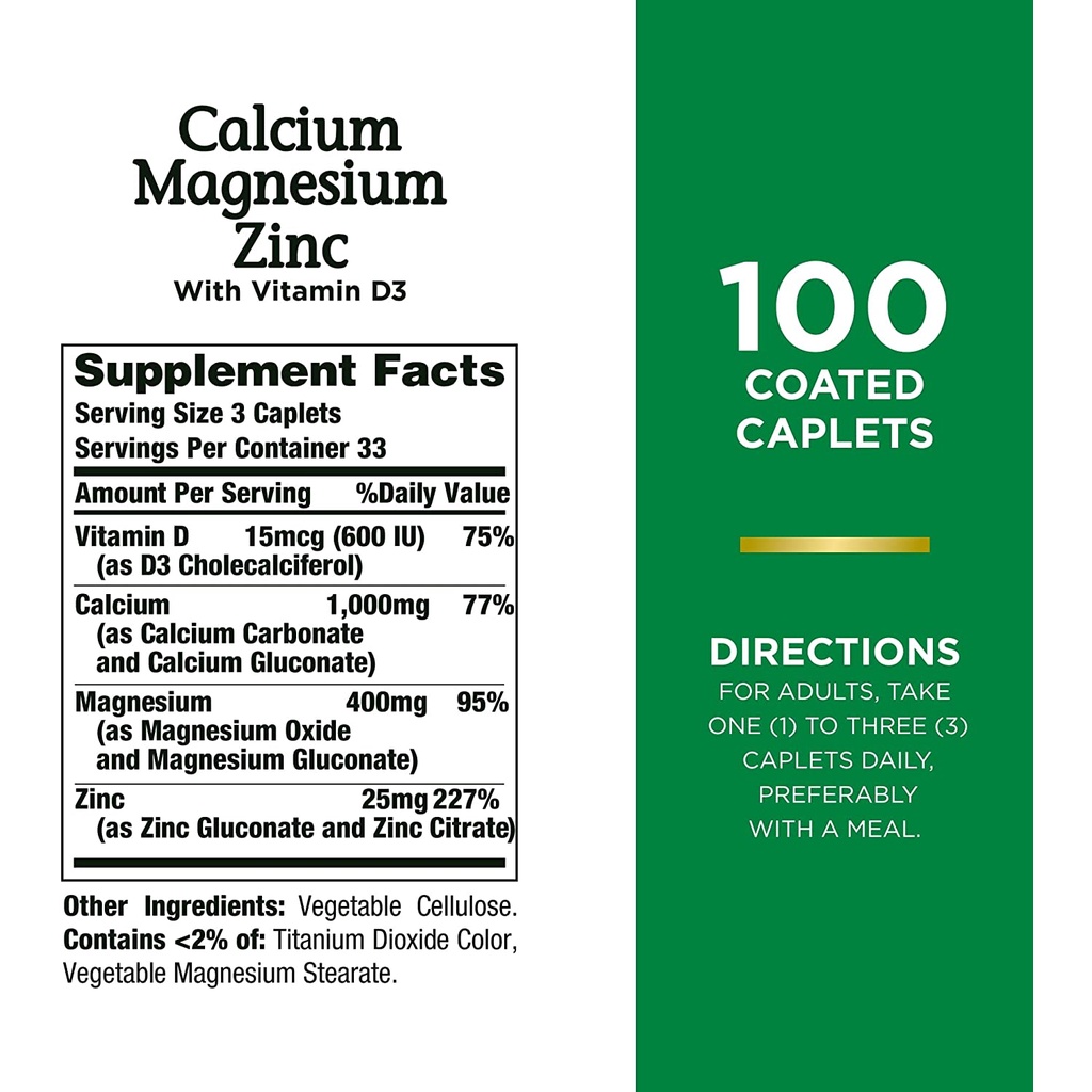 Viên uống Calcium Magnesium Zinc Nature's Bounty hũ 100 viên [Hàng Mỹ]
