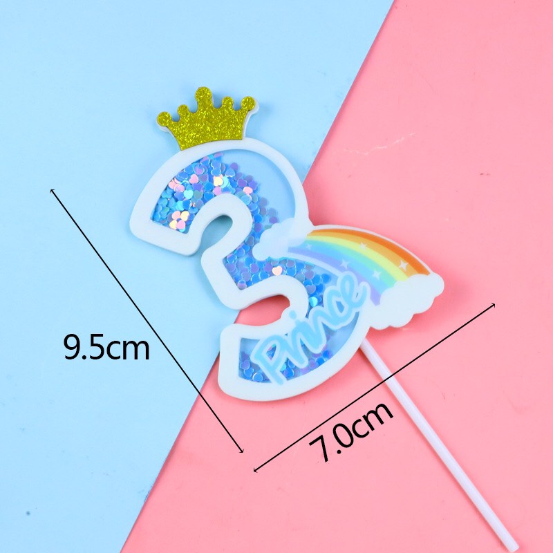 Sét trang trí sinh nhật cho bé - sét cắm mây xanh, hồng, số 1,2,3 xanh hồng lóng lánh