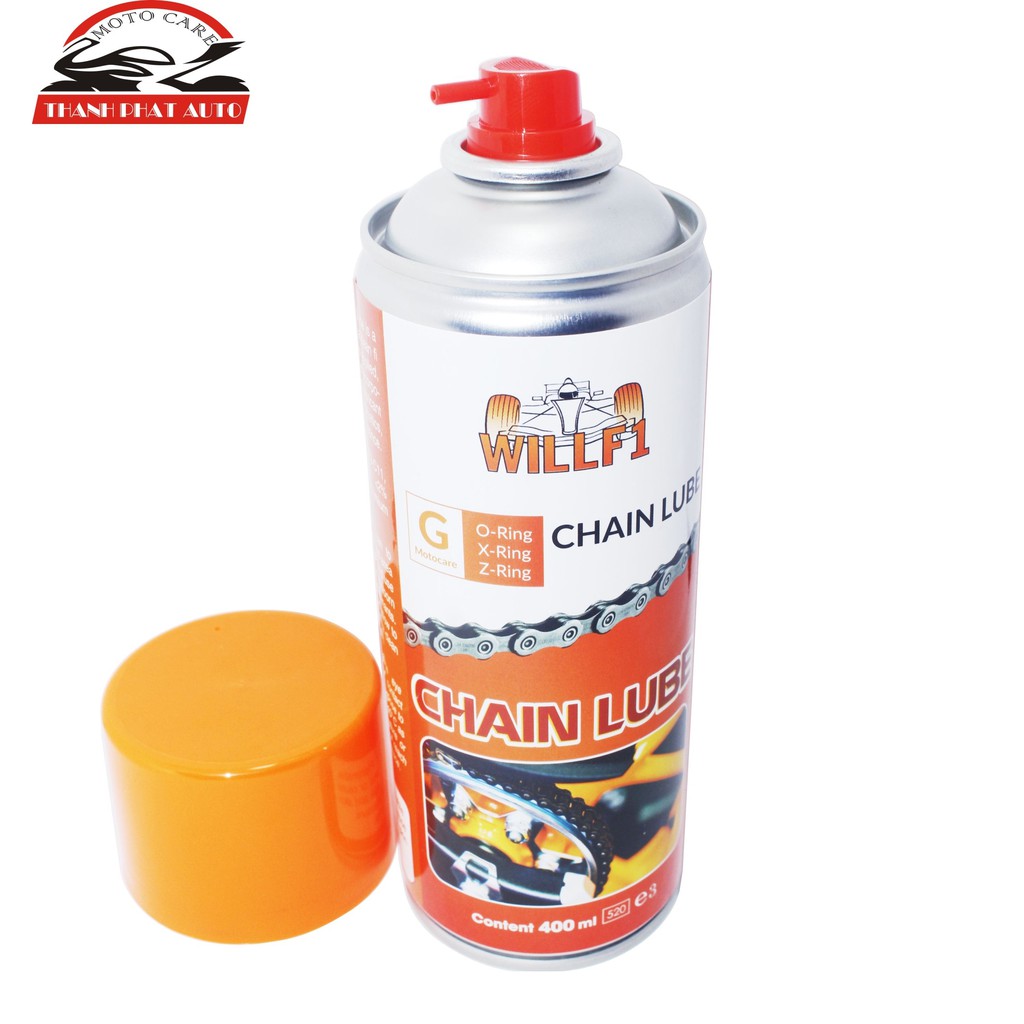 Chai xịt sưỡng sên, bôi trơn sên xe máy/ moto WILLF1 Chain Lube 400ml Tặng kèm bàn chải vệ sinh sên 3D