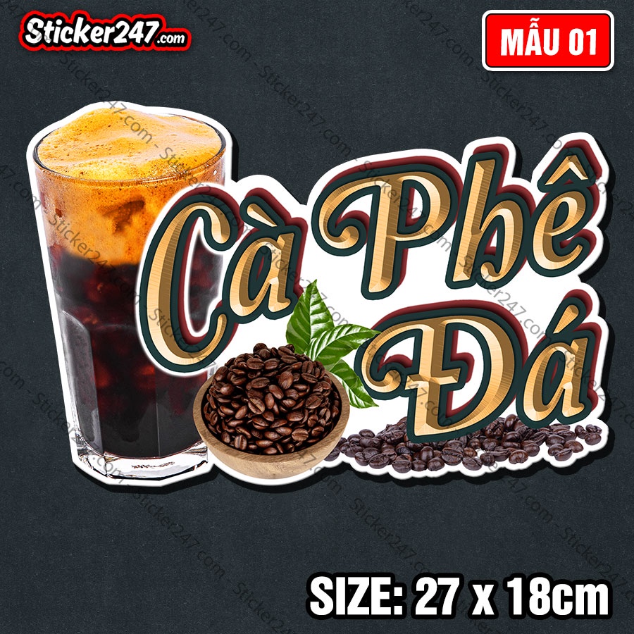 Decal Trang Trí Quán Cà Phê 🌈𝑭𝒓𝒆𝒆𝒔𝒉𝒊𝒑 Đồ Trang Trí Quán Coffee Hình Cà Phê Đá, Cafe Sữa, Cafe Trứng dán kính, tường, tủ
