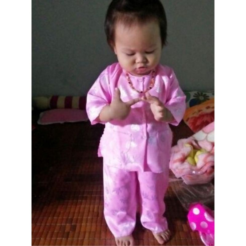 Bộ Bà Ba Cho Bé Gái Vải Gấm Lá Tre Phước Thịnh