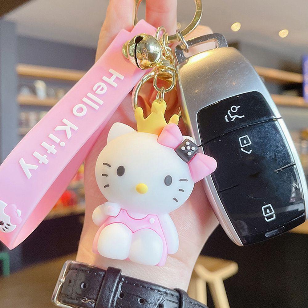 Móc Khóa Hình Mèo Kitty Đính Chuông Nhiều Màu Dễ Thương Phong Cách Hàn Quốc