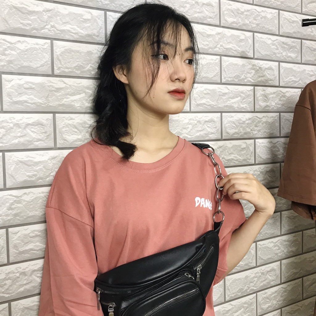 Áo phông tay lỡ nữ freesize form rộng giáu quần hình con vịt sau lưng sang chảnh
