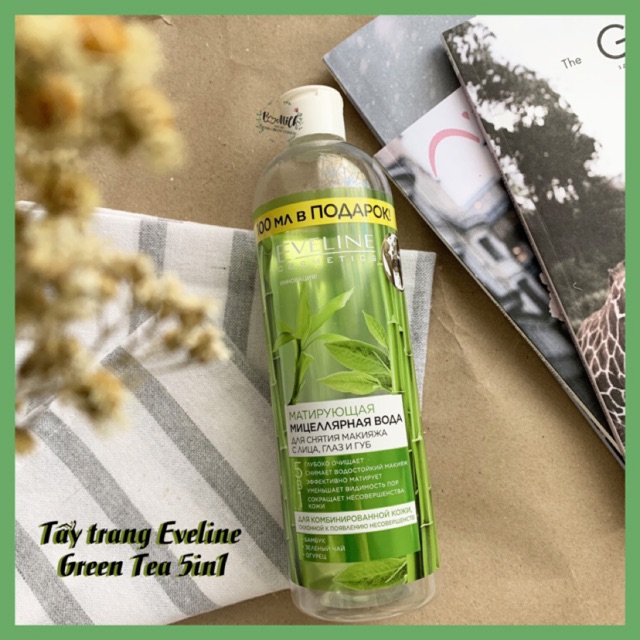 Nước tẩy trang Eveline Trà Xanh và tre / Green tea &amp; Bamboo 5in1- làm sạch sâu, detox da