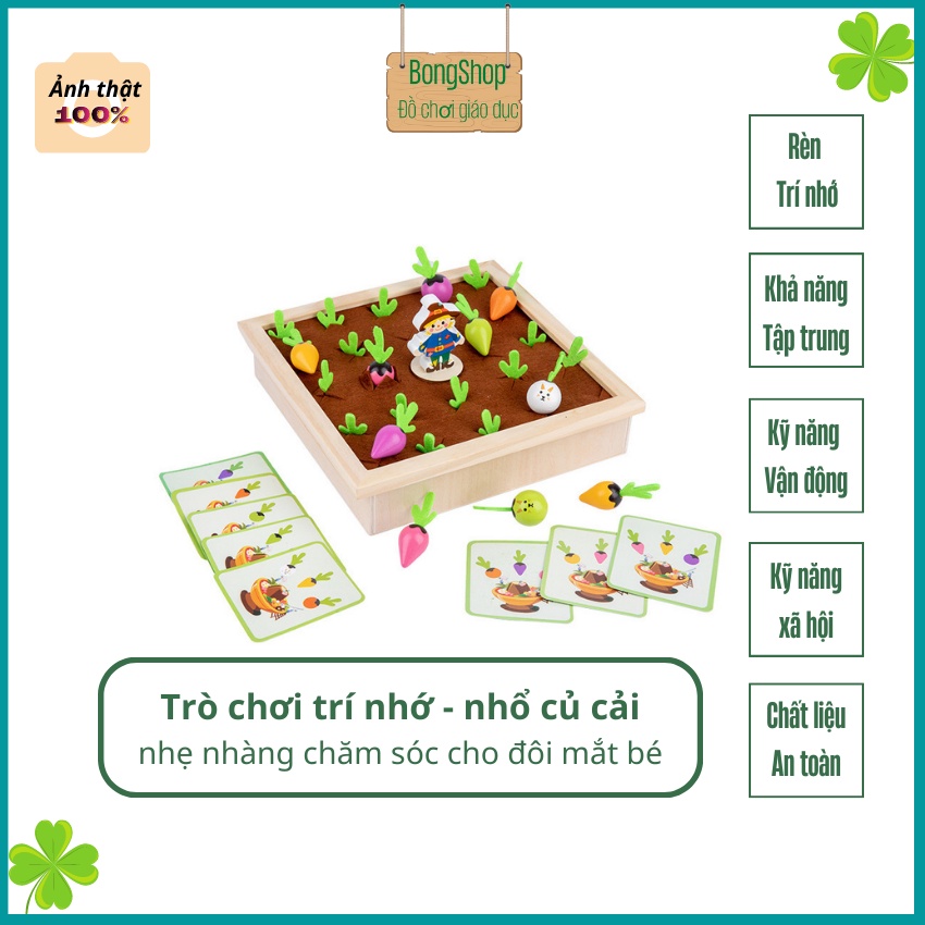 Bộ nhổ củ cải cà rốt (carrot) MC5 Bongshop - Đồ chơi rèn trí nhớ - Đồ chơi giáo dục cho bé - Đồ chơi bằng gỗ cho bé
