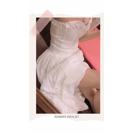 Lucia Set Áo gấm hoa phối Chân váy tơ gân lưng thun