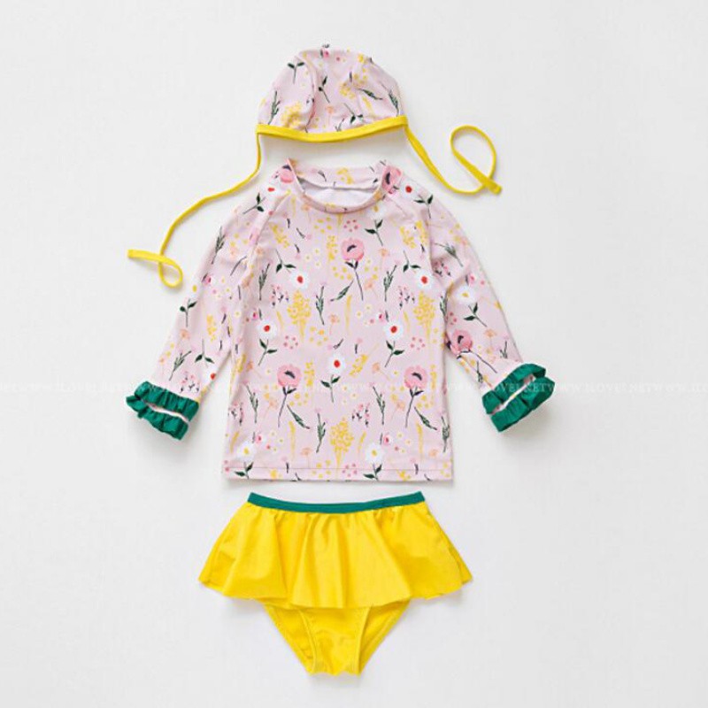 Bộ bơi hoa lá bé gái kèm mũ nón siêu xinh