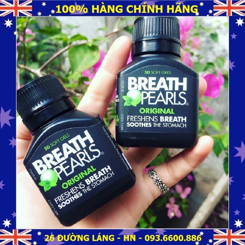 Viên uống ngậm thơm miệng Breath pearls hộp 50 viên của Úc