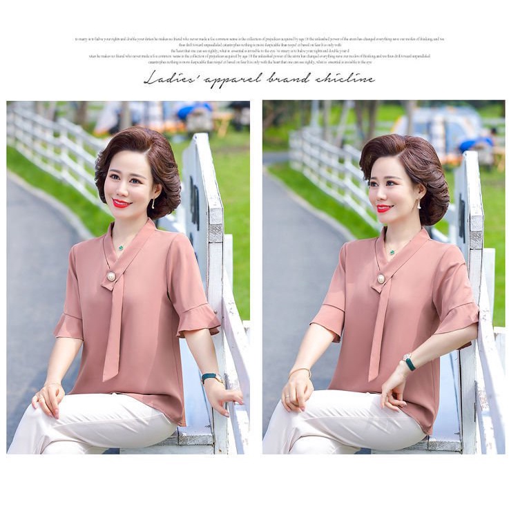 Áo Sơ Mi Chiffon Tay Ngắn Phong Cách Phương Tây Thời Trang Mùa Hè Cho Phụ Nữ Trung Niên 2021