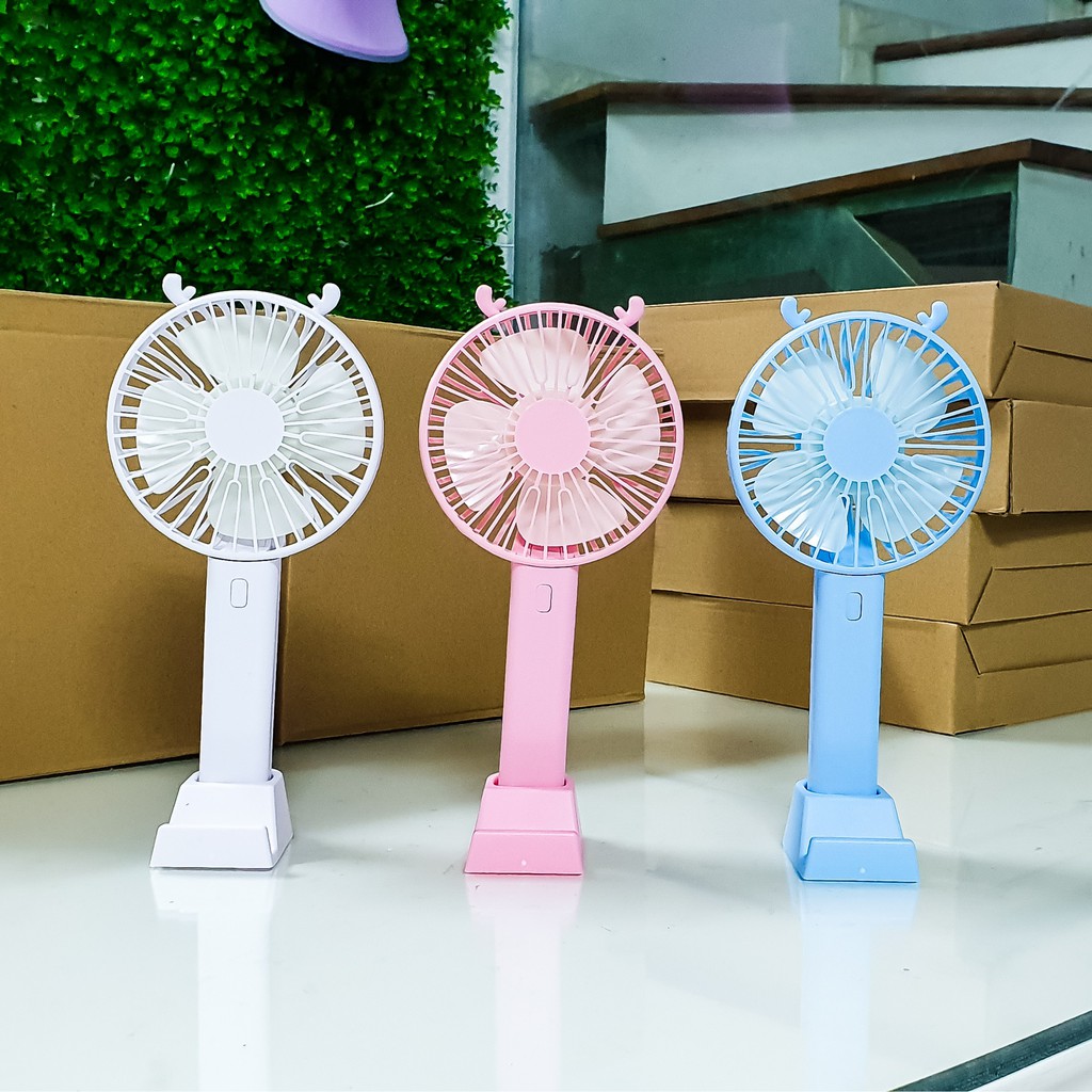 Quạt Cầm Tay Mini, Quạt Sạc Tích Điện, Quạt Để Bàn 3 Cấp Độ Gió, Thời Lượng Pin Cao