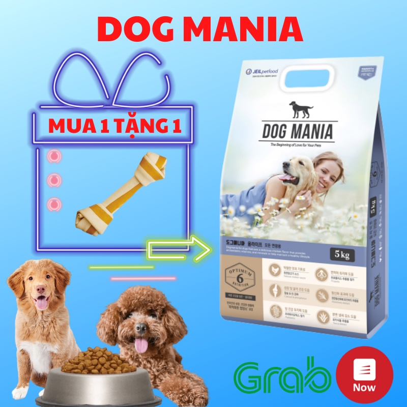 Thức ăn cho chó Dog Mania Premium 5kg date xa dạng hạt khô dành cho chó mọi lứa tuổi