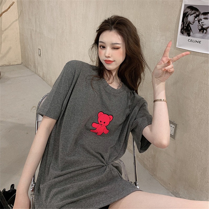 NRVP Áo thun tay ngắn cổ tròn mềm mại in họa tiết phong cách Hàn Quốc thời trang cho nữ