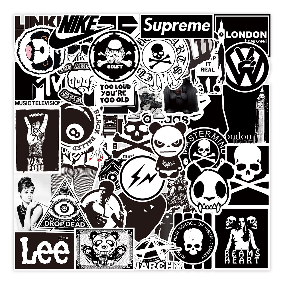 100 sticker chủ đề đen trắng 4 chống nước 013