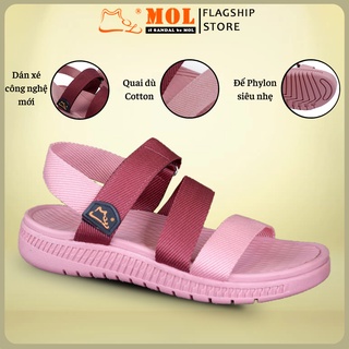 Giày Sandal MOL Nữ 3 Quai Siêu Nhẹ Quai Dù Đi Học Đi Làm Đi Du Lịch Màu Hồng Phối Đỏ Đô Mã MS2