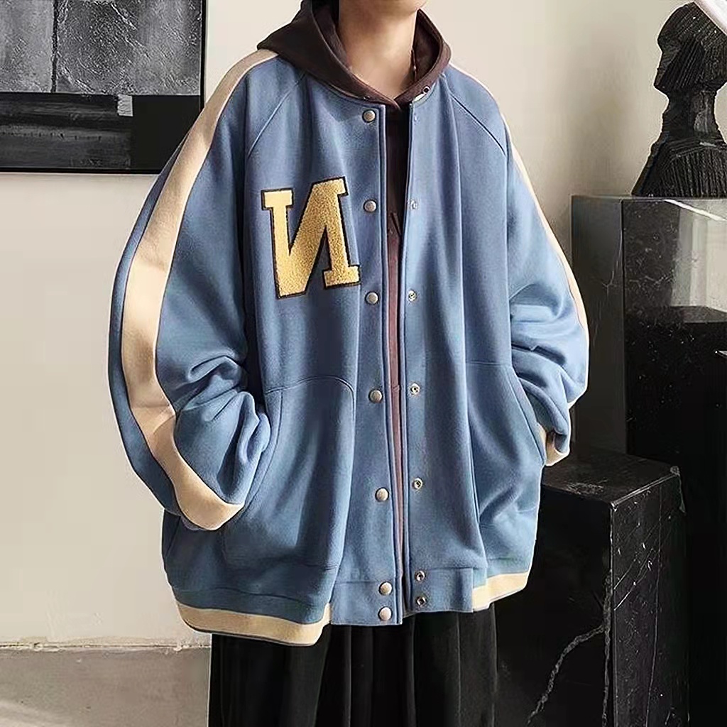 【Vải nỉ đôi nâng cấp】 Thời trang Áo khoác nam nữ phong cách ngoại cỡ Các cặp đôi vải dày dặn】 Áo khoác bomber vải nỉ if thời trang Áo khoác cotton 100% Thêu thùa