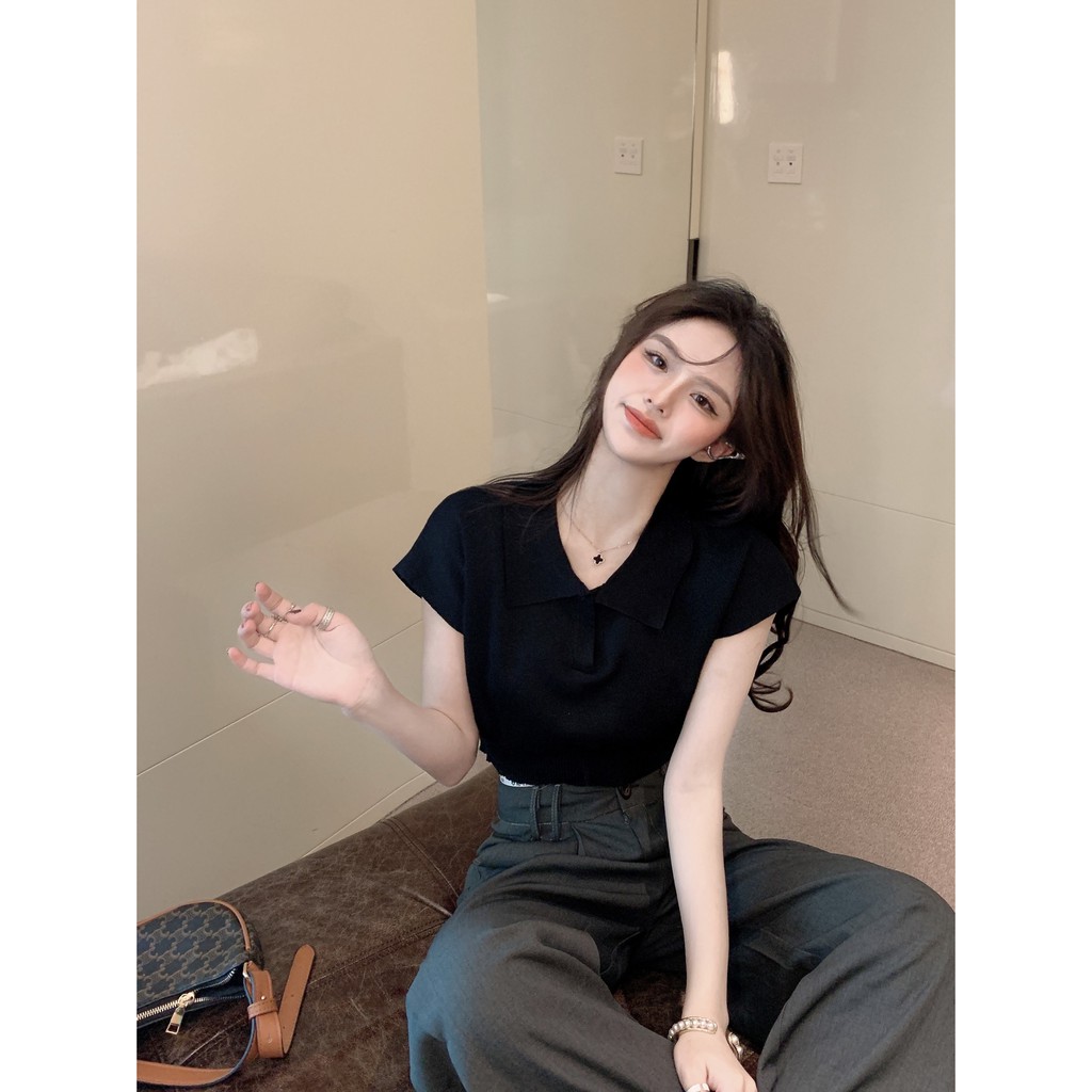 Áo Thun Polo Ngắn Tay Thiết Kế Đơn Giản Thiết Kế Mỏng Thời Trang Mùa Xuân Hè Theo Phong Cách Hàn Quốc Cho Nữ