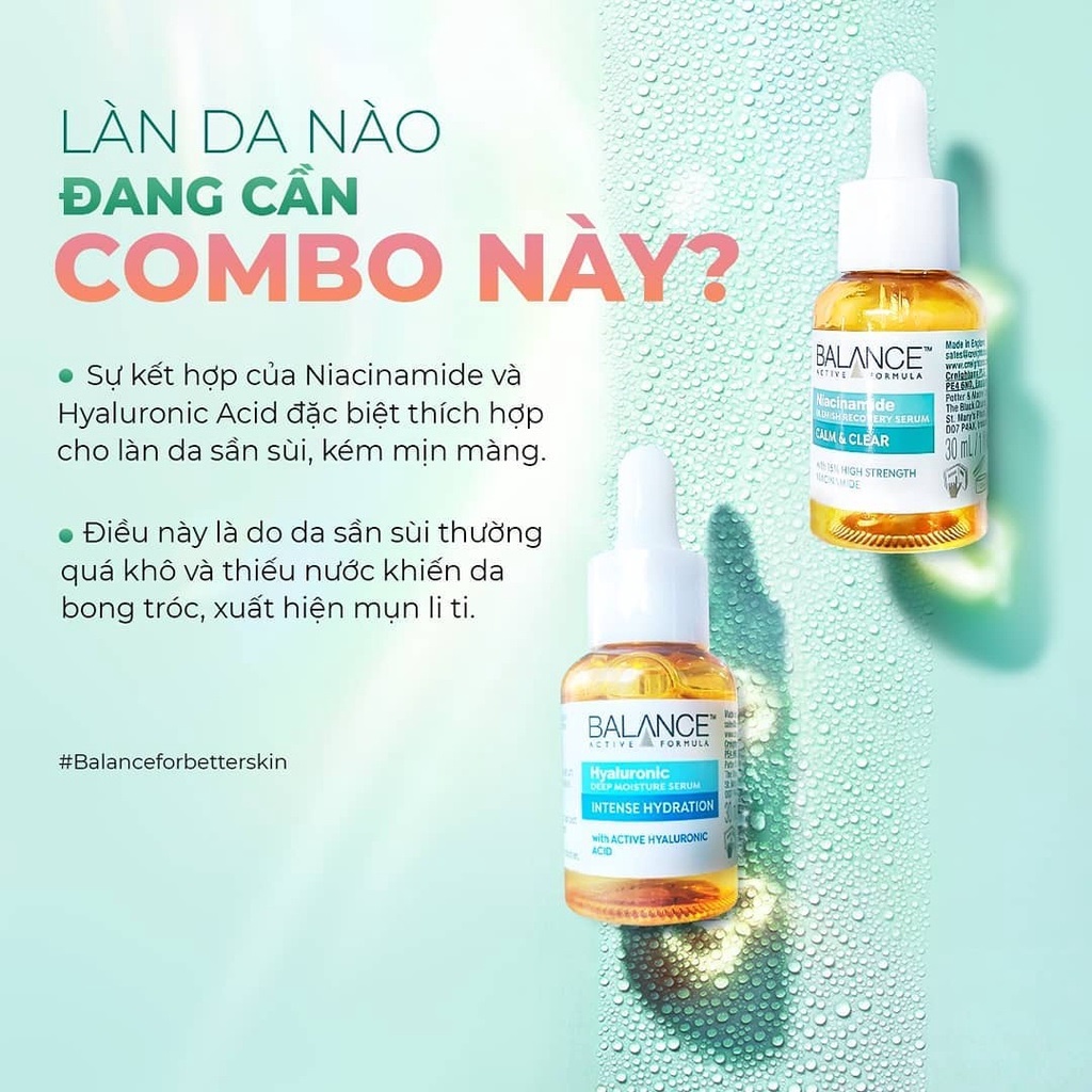 Bộ sản phẩm ngừa mụn, phục hồi và cấp ẩm cho da Serum Balance Niacinamide và Hyaluronic 30ml/chai ILIVING-BALCB2SRNIAHA