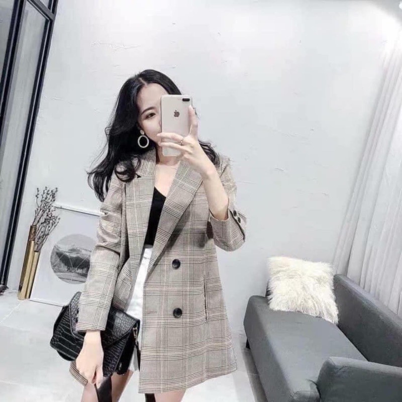 Áo Vest Kẻ Nâu 2 Lớp Cho Nữ - Áo Vest Kẻ Nâu Hàn Quốc Siêu Xinh | BigBuy360 - bigbuy360.vn