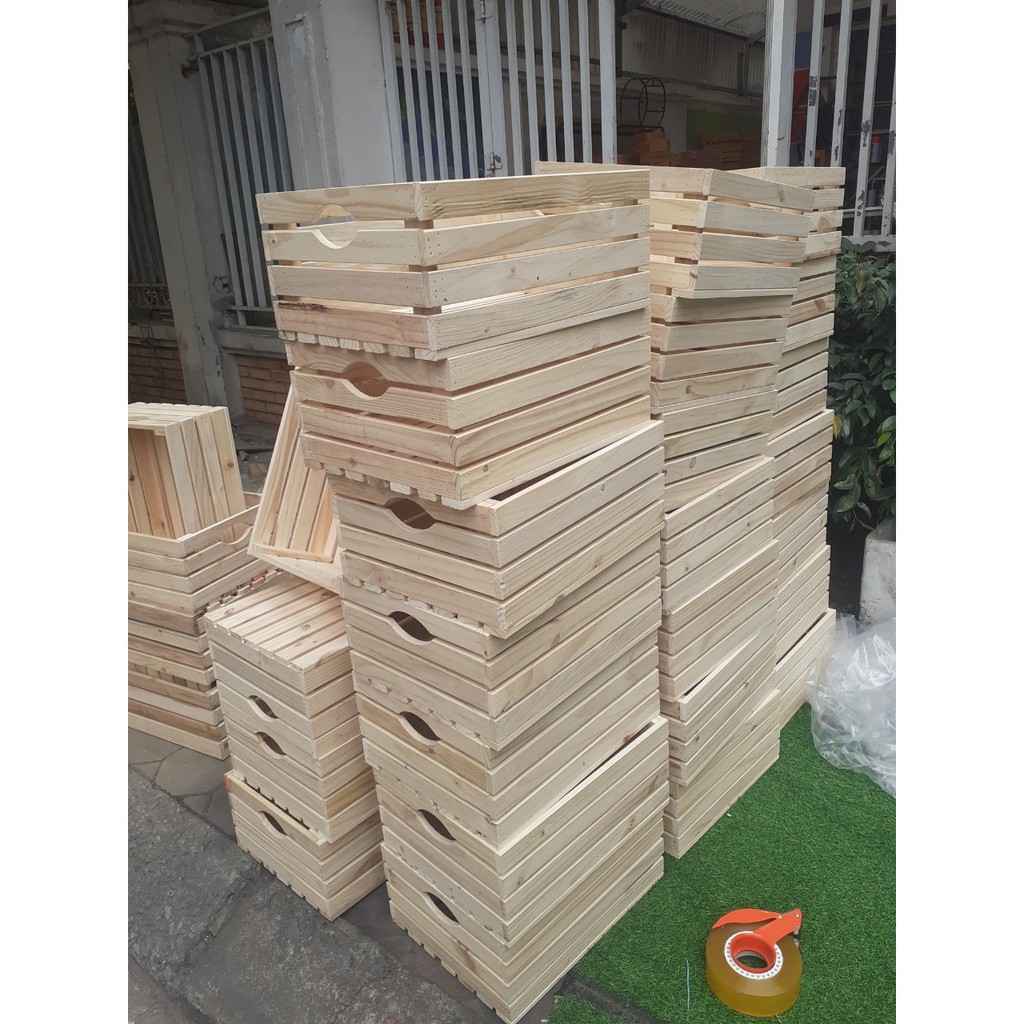 Hộp gỗ Pallet thông 35 x 45 x s20 - Mầu 5, box gỗ thông decor