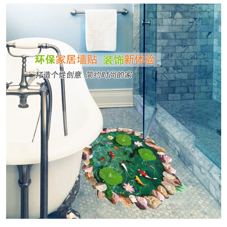 Decan dán tường 3D, tranh dán tường trang trí phòng Ao Sen Cá AY9260