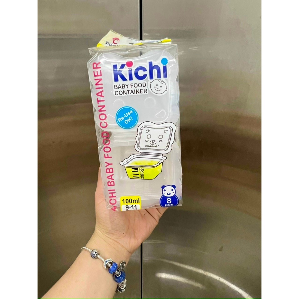 Set 8 khay trữ đông Kichi, bộ hộp 100ml chia thức ăn Kichi trữ đồ ăn dặm cho bé