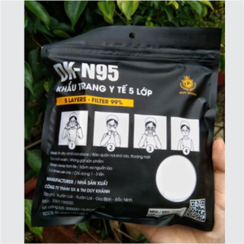 KHẨU TRANG KN95 KHÔNG VAN DUY KHÁNH, LỌC BỤI MỊN, KHÁNG KHUẨN CAO (TÚI 10 CÁI)