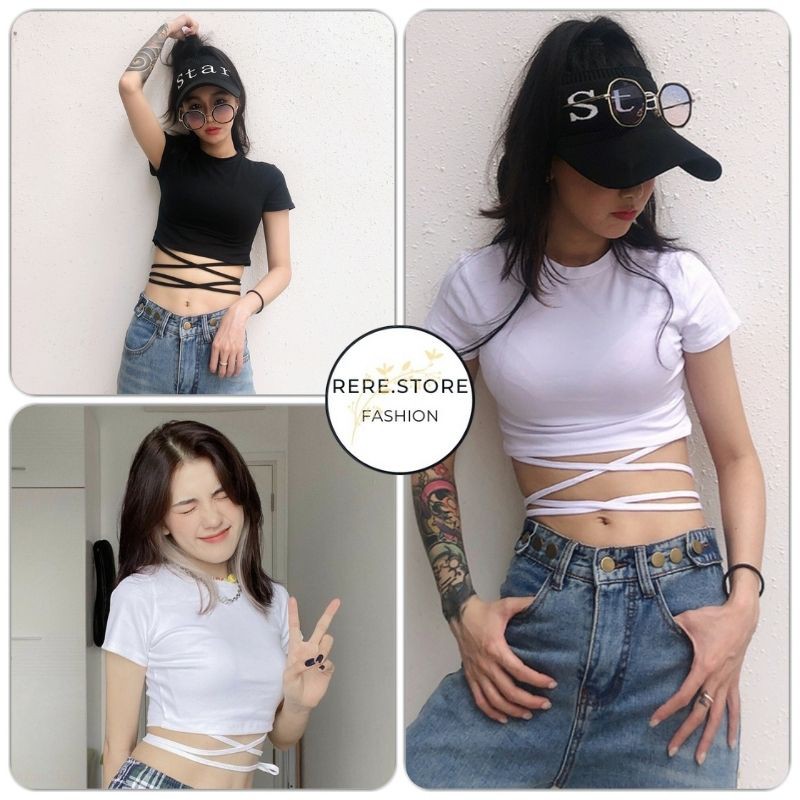 Áo Croptop Thun Đan Eo - Rere.Store [FREESHIP] - Áo croptop thun body 2 màu ĐEN | TRẮNG basic