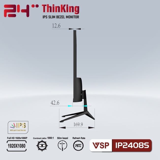 Màn hình VSP IPS Thinking 24inch tràn viền IP2408S (75Hz/Full HD/IPS/VGA/HDMI/5ms)