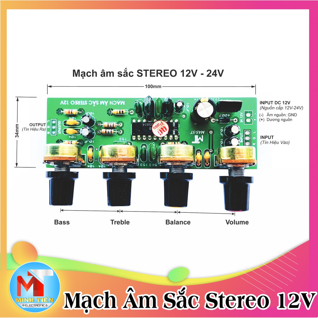 Mạch Âm Sắc Bass Treble 12V đơn - 2 Kênh