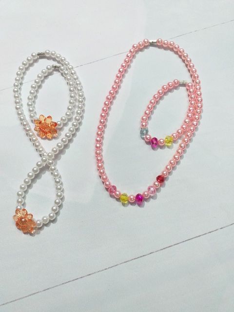 Combo bộ dây chuyền và lắc tay giả ngọc trai cho bé nhiều màu