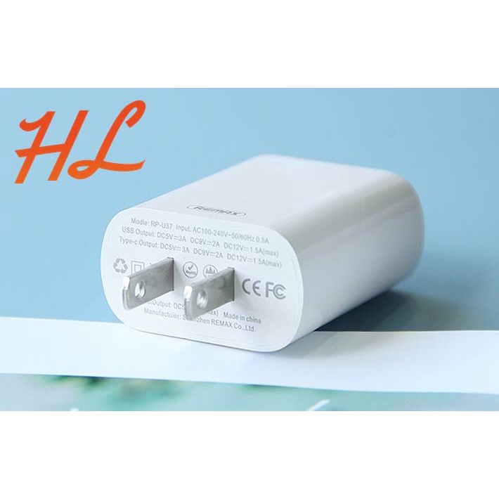 Củ Sạc Nhanh Remax RP-U37 2 Cổng Sạc Nhanh (QC 3.0 và PD 18W) - Chính Hãng - Hưng Long PC