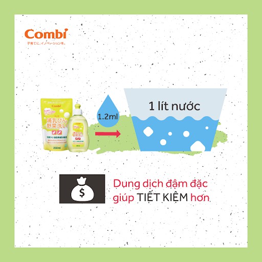 Nước rửa bình sữa cho bé COMBI túi 250ml, dung dịch rửa bình hữu cơ an toàn - Monnie Kids