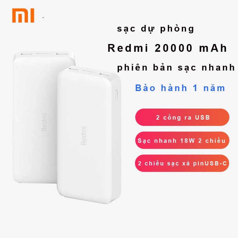 Pin Sạc dự phòng 20000mAh Xiaomi Xạc Dự Phòng Xiaomi Redmi 10000mAh 20000mAh Sạc nhanh Fast Charge Power Bank chính hãng