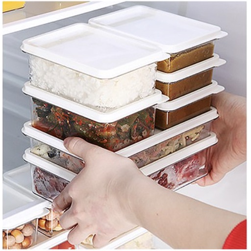 Bộ 8 khay bảo quản thực phẩm trong suốt 3 kích thước có ngăn tủ lạnh Hàn Quốc nội địa
