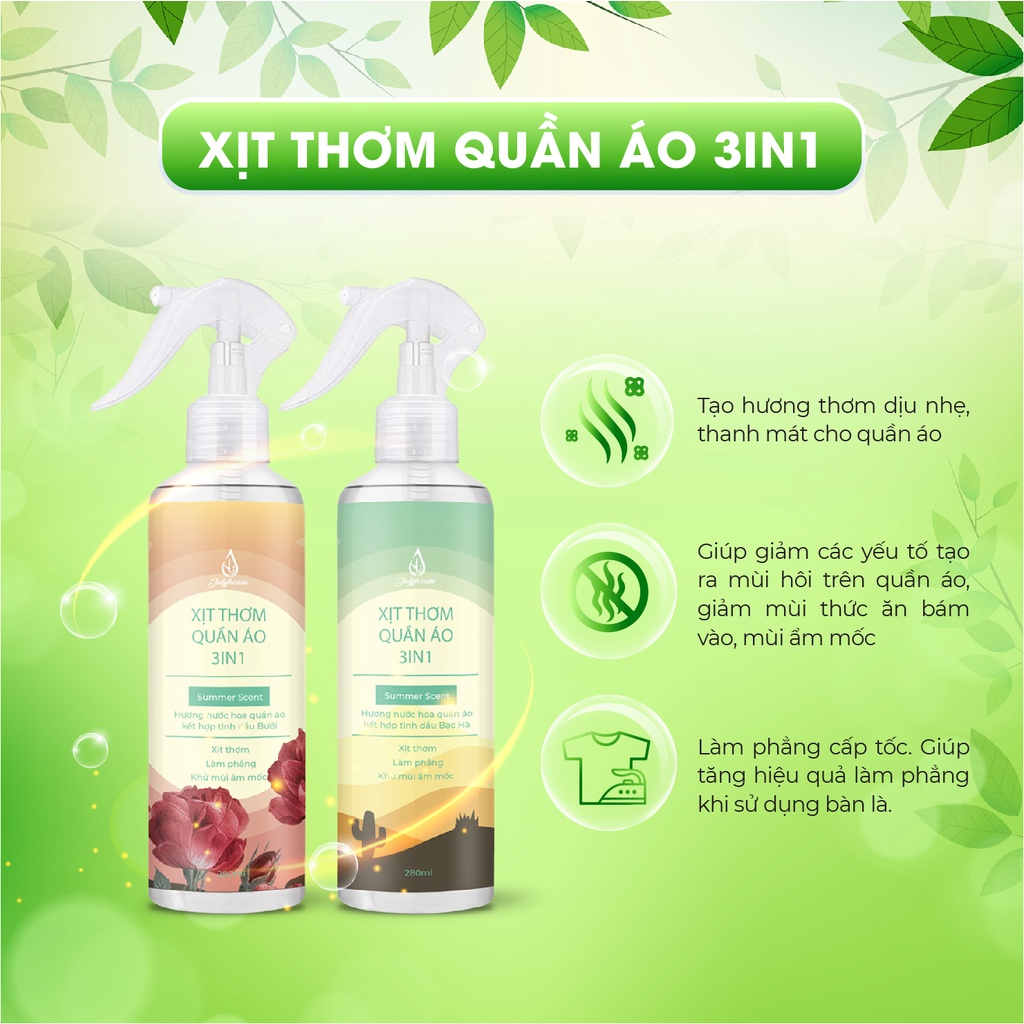 Xịt thơm quần áo Julyhouse 20ml/280ml 3in1 tinh dầu thiên nhiên dành cho Nam/Nữ