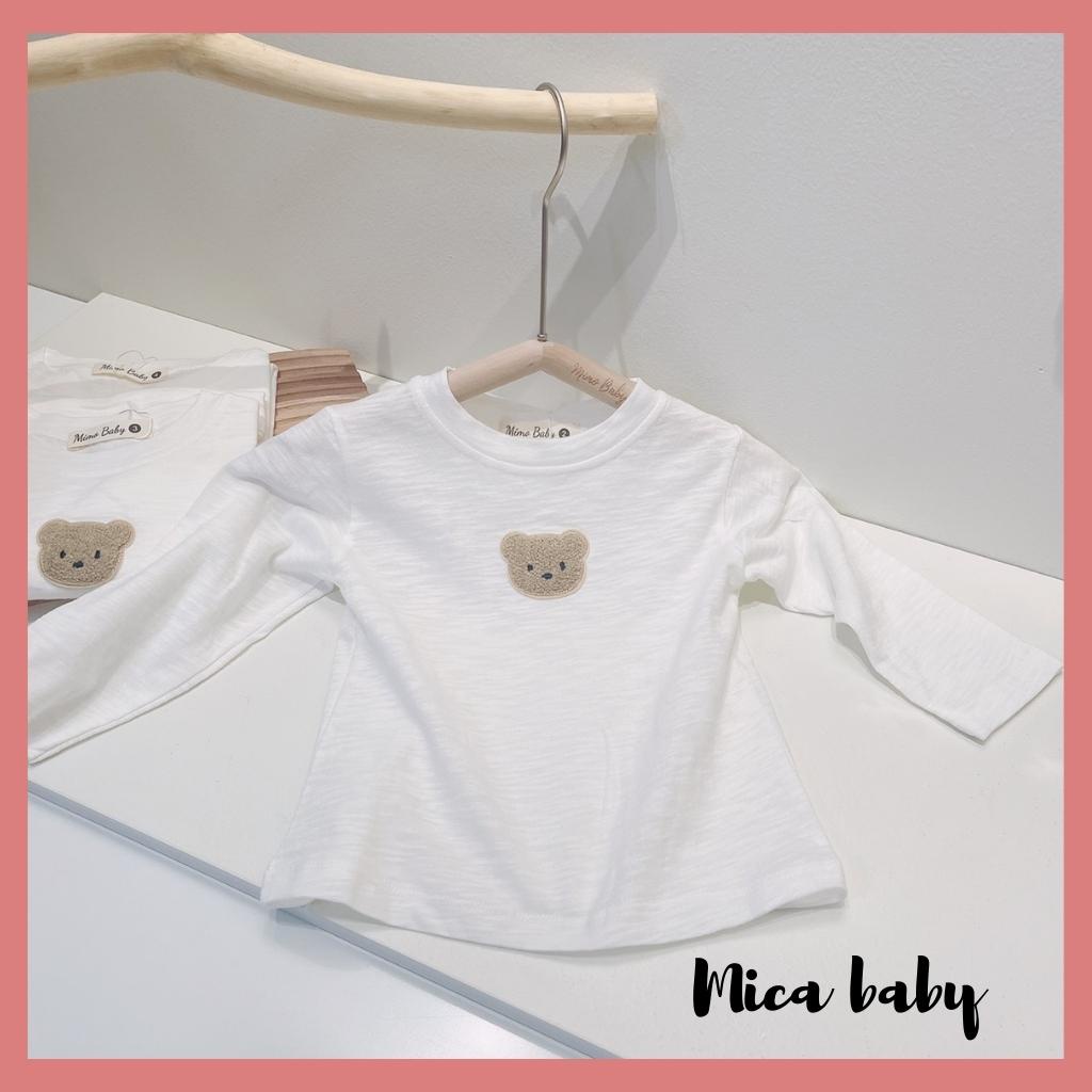 Áo phông, áo thun dài tay thu đông đính gấu chất liệu vải cotton xước đáng yêu cho bé từ 8- 18kg QA47 Mica Baby