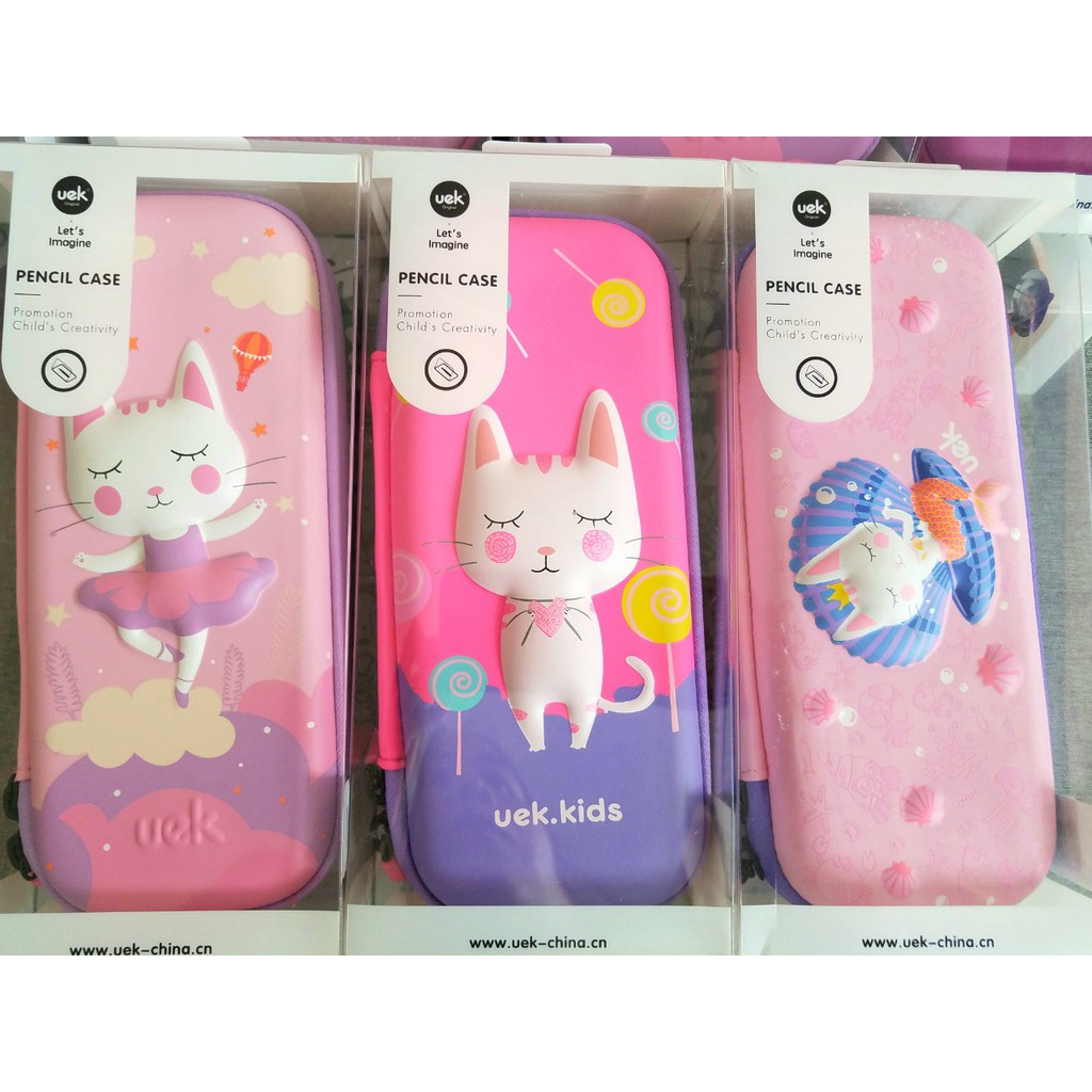 Hộp bút chính hãng UEK cho bé gái tiểu học hình unicorn, mèo cute full box siêu dễ thương