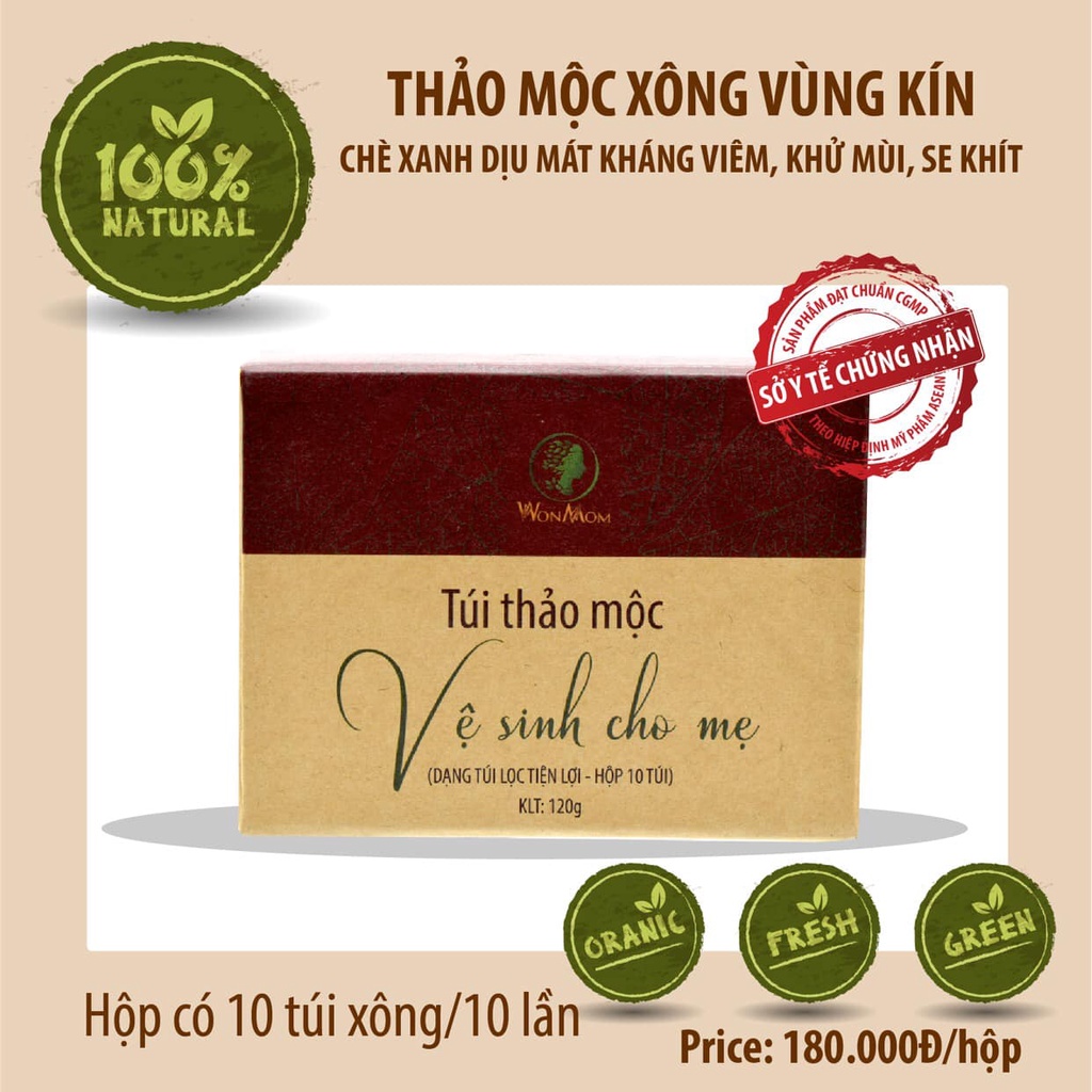 Thảo mộc xông vệ sinh vùng kín sau sinh WonMom (10 túi lọc)