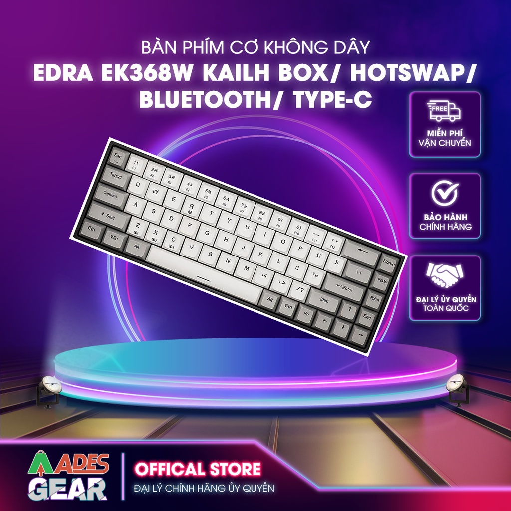 Bàn Phím Cơ KHÔNG DÂY EDRA EK368W Kailh Box/ Hotswap/ Bluetooth/ Type-C - Hàng Chính Hãng - BH 2 NĂM
