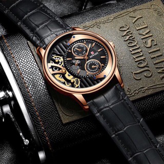 Đồng hồ phong cánh nam dây da mặt kính chống xước Reward