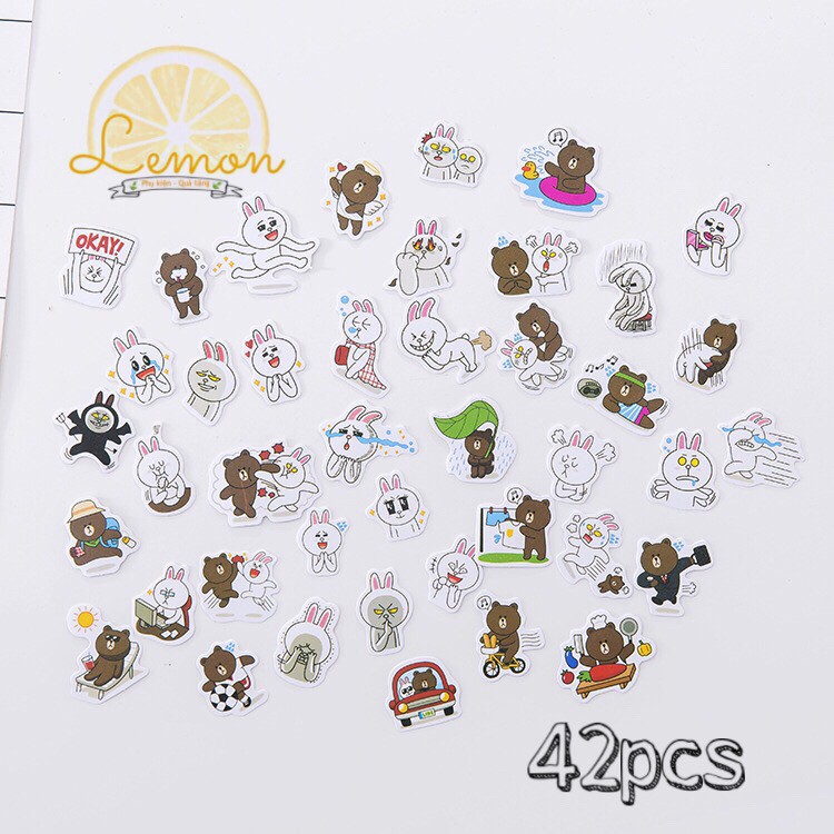 Set 42 miếng sticker dán Gấu Brown và Thỏ Cony