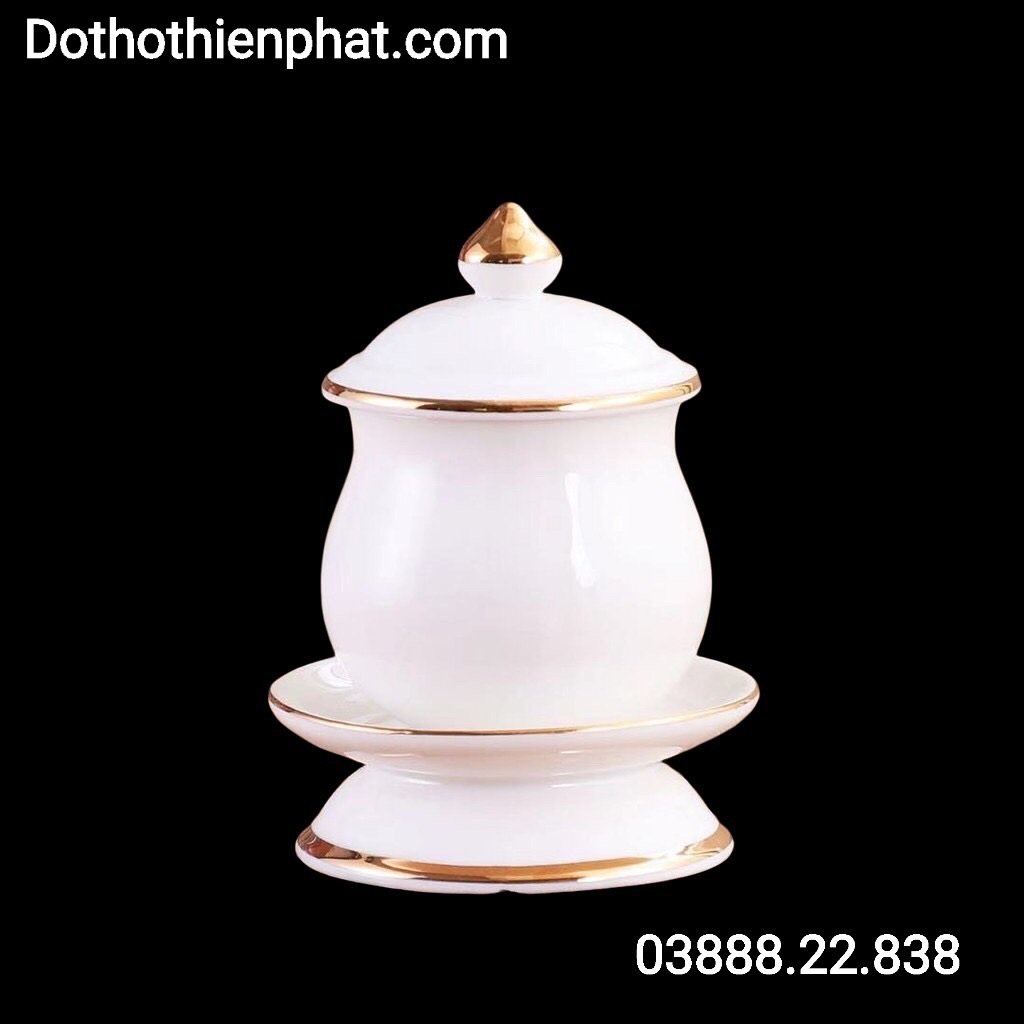 Chum nước sứ có nắp trắng – Nhiều kích thước