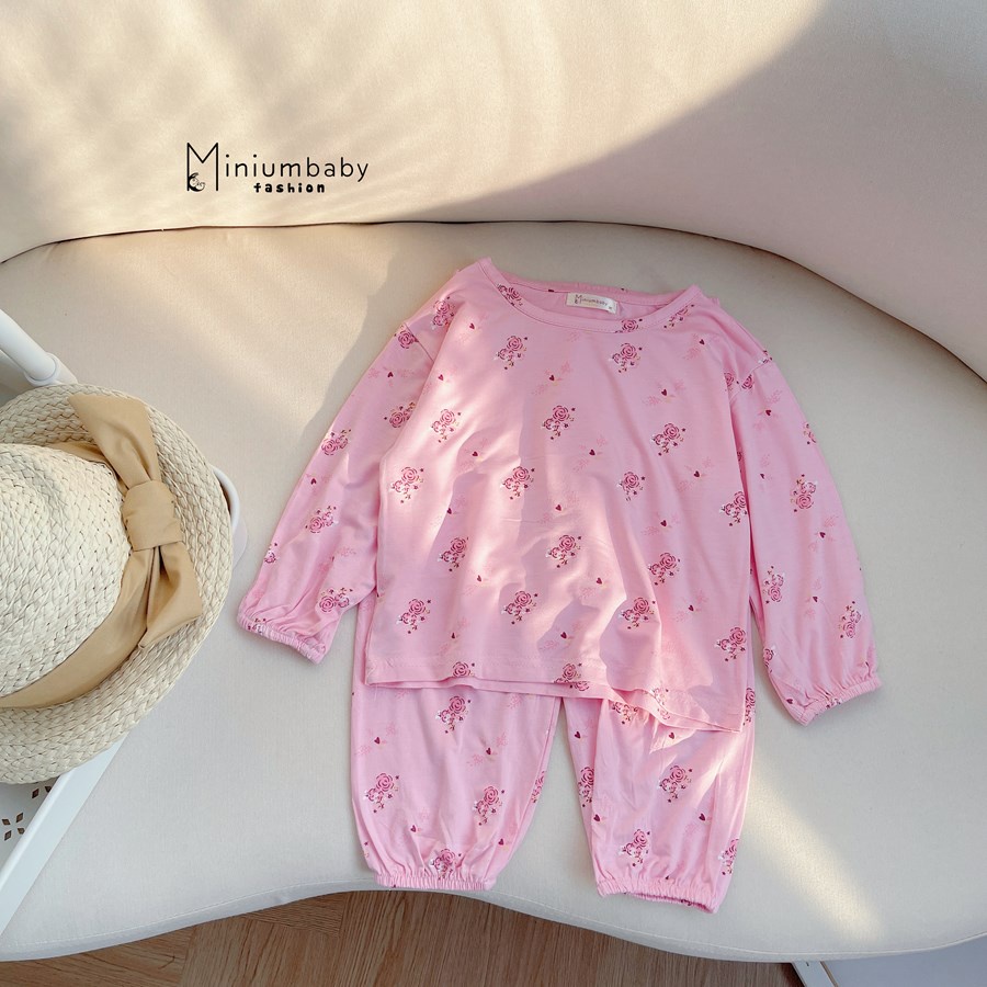 Bộ đồ dài tay quần dài thu đông in hoa cho bé gái chất liệu 100% cotton quần áo trẻ em miniumbabyfashion SB1266