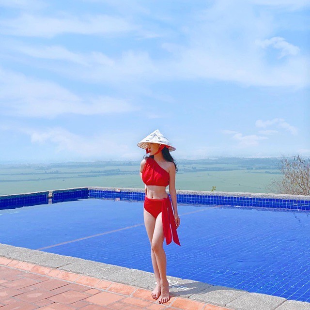 [Xưởng May Bikini Hà Minh] Bikini, bộ bơi áo lệch vai phối khoen vuông, quần nơ dài, phong cách Hy Lạp - EVA shop