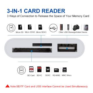 3 in 1 Lightening to USB Memory Card SD/TF Micro SD Card Reader for iPhone iPad