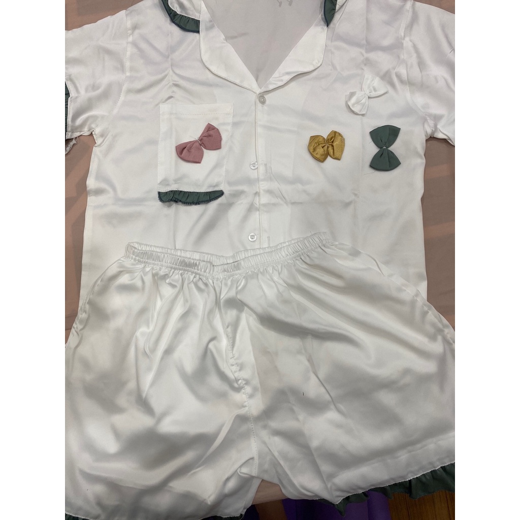 Set áo babydoll lụa nơ viền bèo và quần đùi tiểu thư bánh bèo Ulzzang, bộ ngủ nữ lụa cao cấp - KAMI Clothes | BigBuy360 - bigbuy360.vn